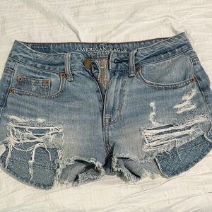 American Eagle Outfitters Women's Light Blue Ripped Jean Shorts